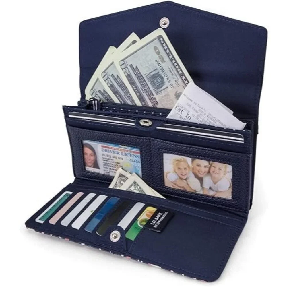 Women's Ribbon Stripe Money Manager RFID Slim Wallet Card Holder with Coin